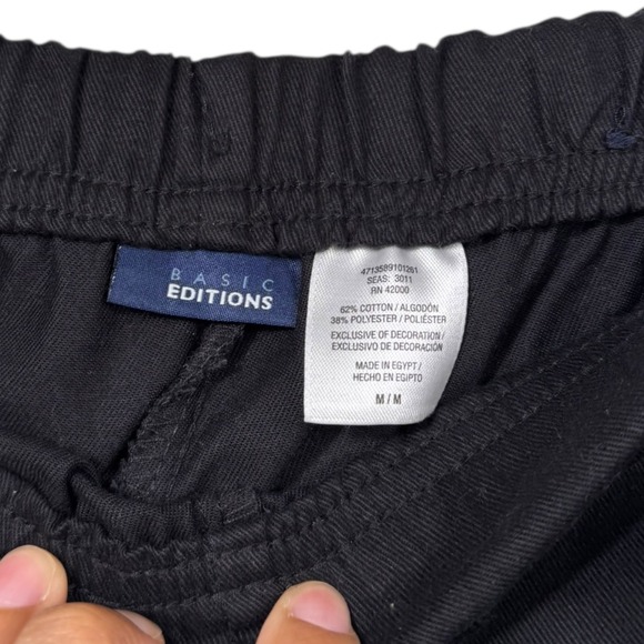 Basic Editions Cropped‎ Cargo Pants Drawstring Waist Casual Black Size M 0010 - Picture 3 of 7